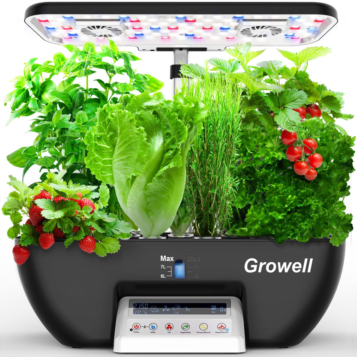 Growell hydroponics kit dashboard display shows clear growth data for easy control.
