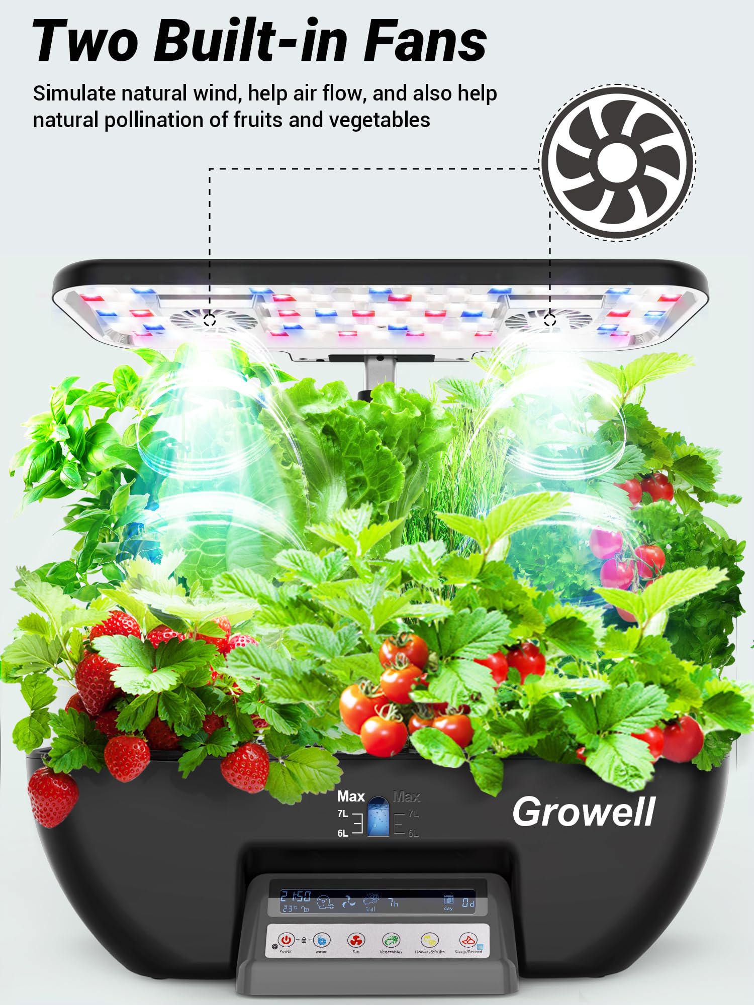 Growell hydroponics 10L water tank with quiet pump ensuring steady circulation.