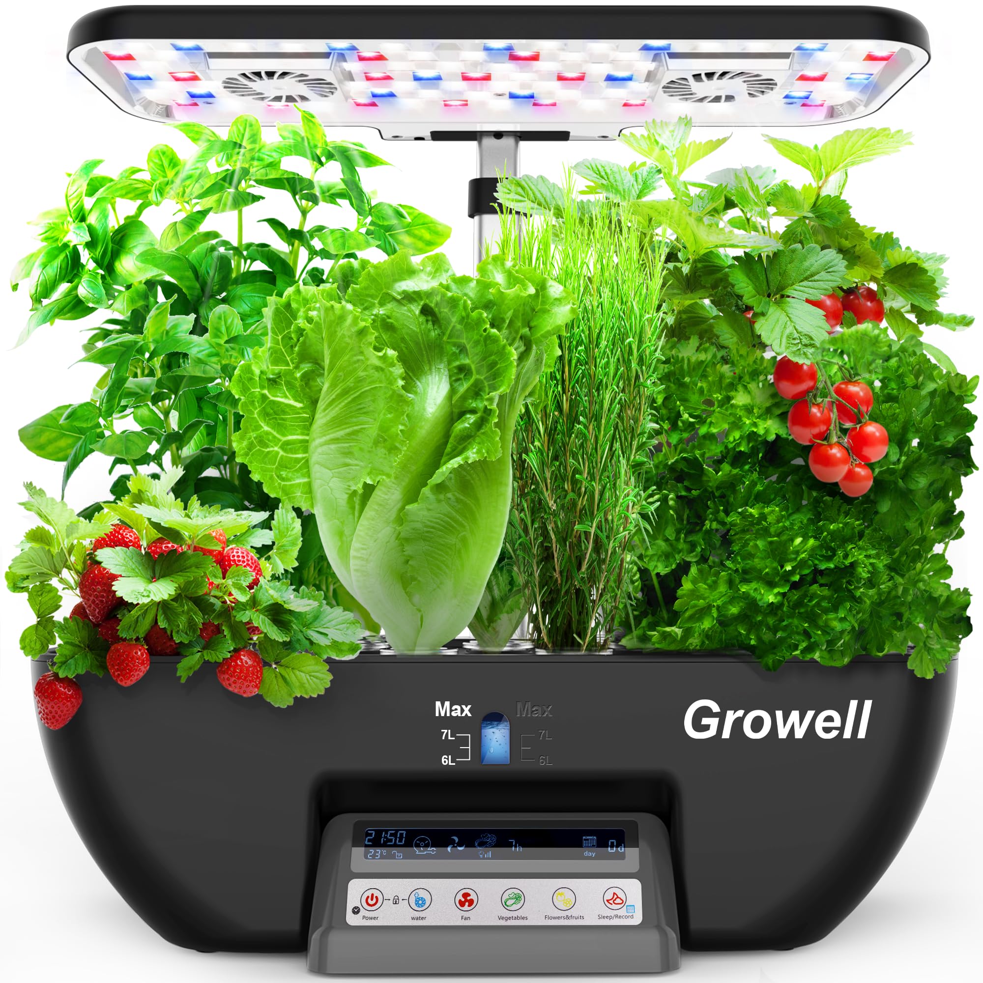 Growell hydroponics system setup for a compact indoor garden with a clean workspace.