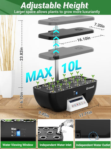 Growell hydroponics two adjustable three-speed fans improve airflow and pollination.
