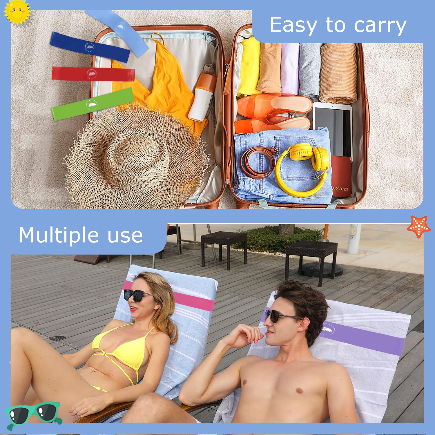 Growell towel bands ideal for cruise ship lounges and windy decks