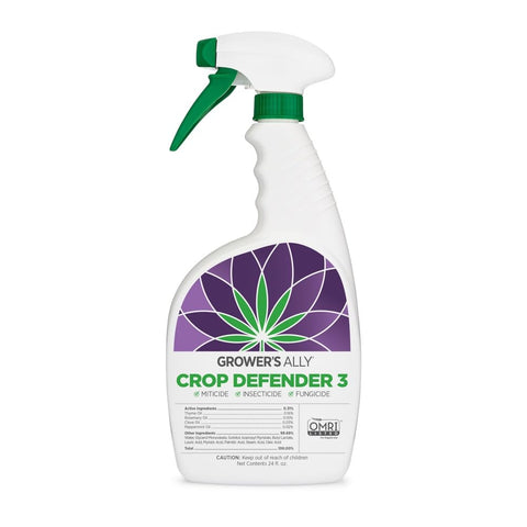 Grower's Ally Crop Defender 3 bottle for on-contact powdery mildew protection on plants.