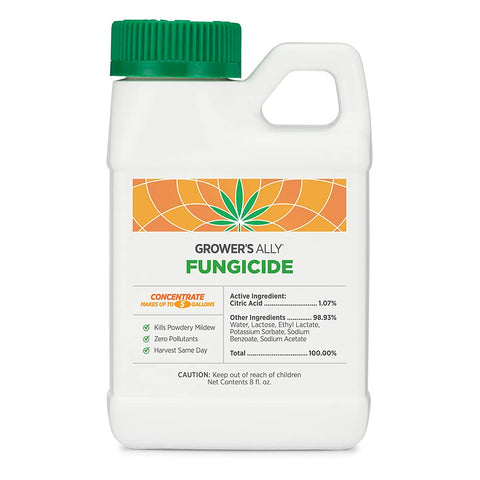 Grower's Ally Fungicide bottle protecting indoor plants from powdery mildew.