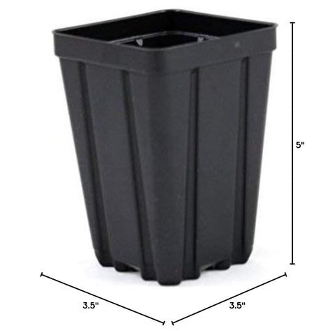 Grower's Solution square greenhouse pot, side view, drainage holes support healthy watering.