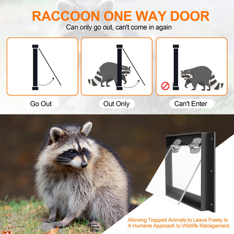 GROWLING Raccoon One Way Door close-up highlighting durable metal and acrylic build.