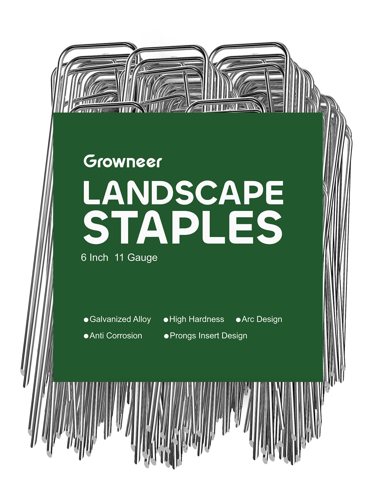GROWNEER 6-inch stake with a sharp tip for easy weed barrier penetration.