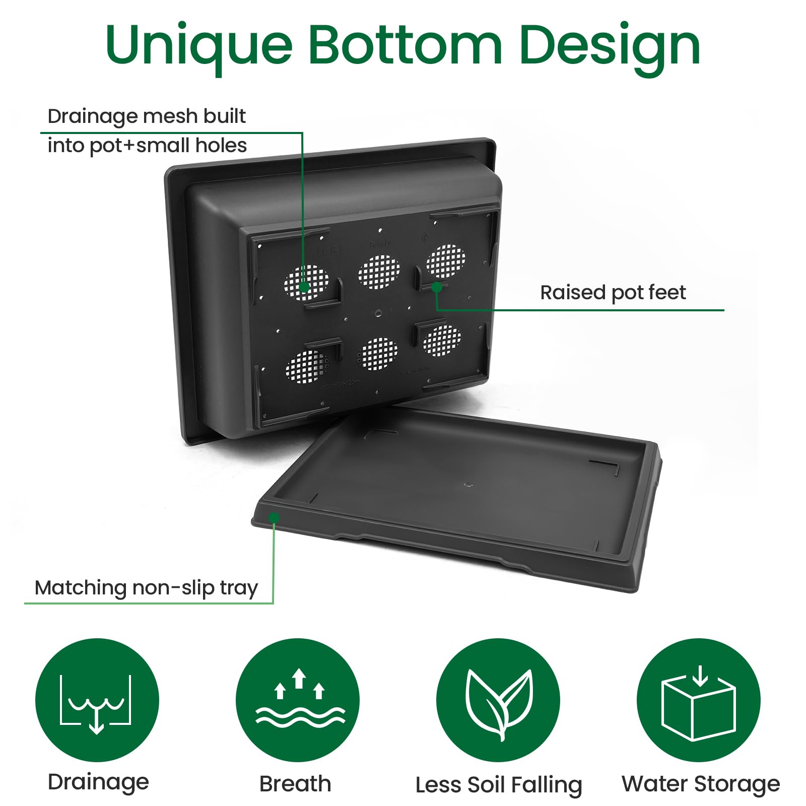 GROWNEER pot with raised feet aligns with tray to prevent sliding during care.