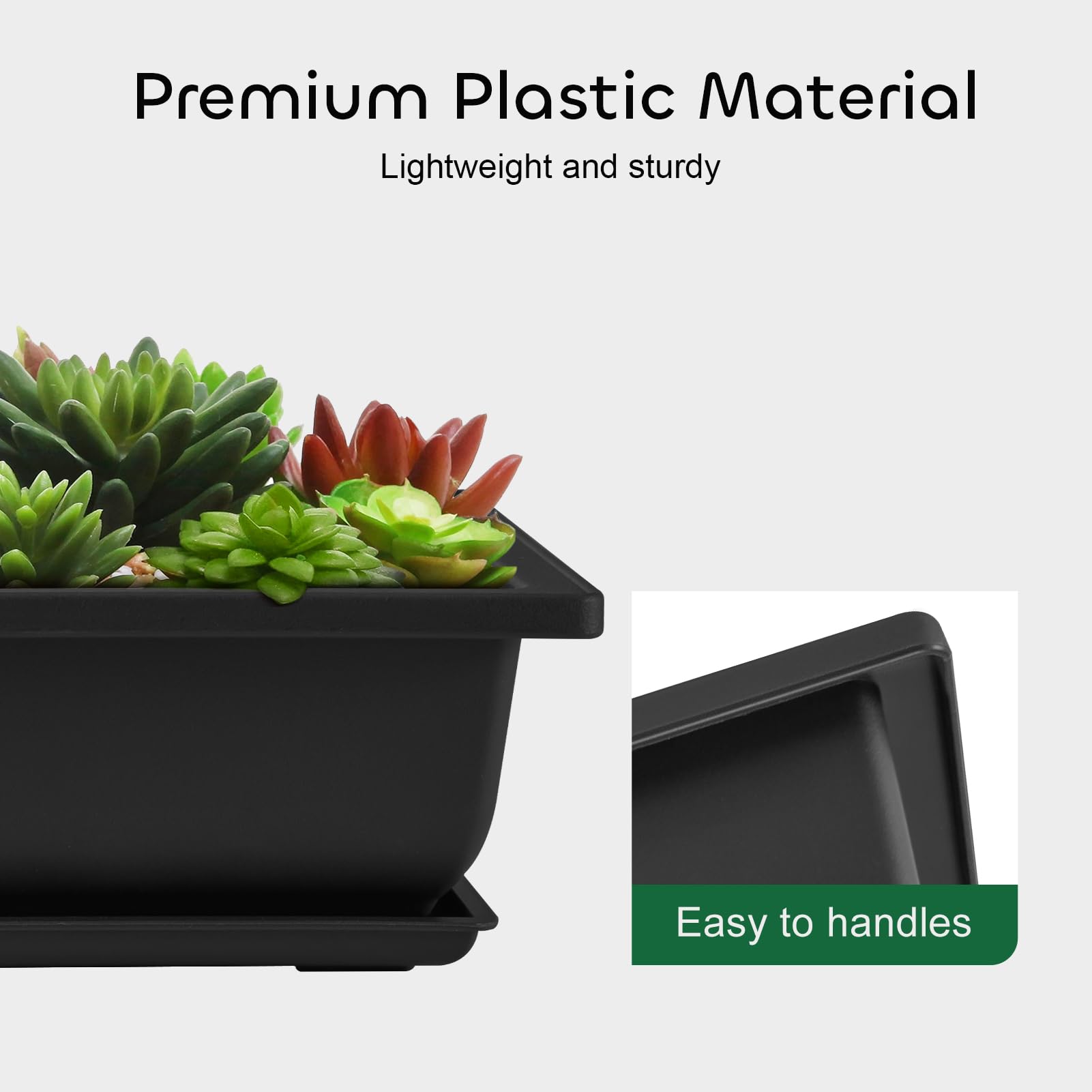 GROWNEER durable plastic pots with reinforced edges for easy handling.
