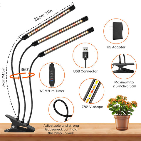 GROWSTAR 2-pack clip lamps offer full spectrum for foliage.