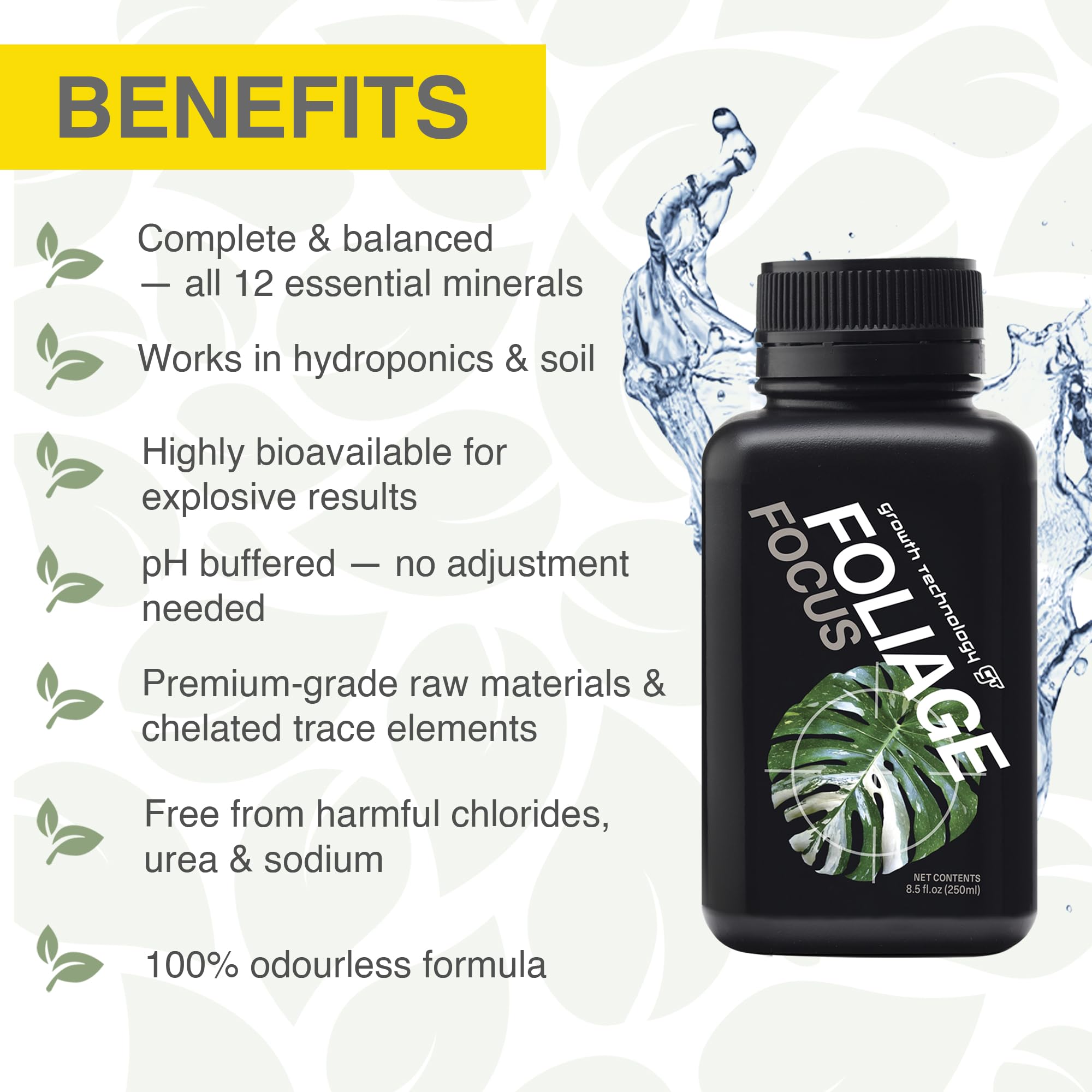 Growth Technology GT Foliage Focus used in hydroponics for steady nutrition.