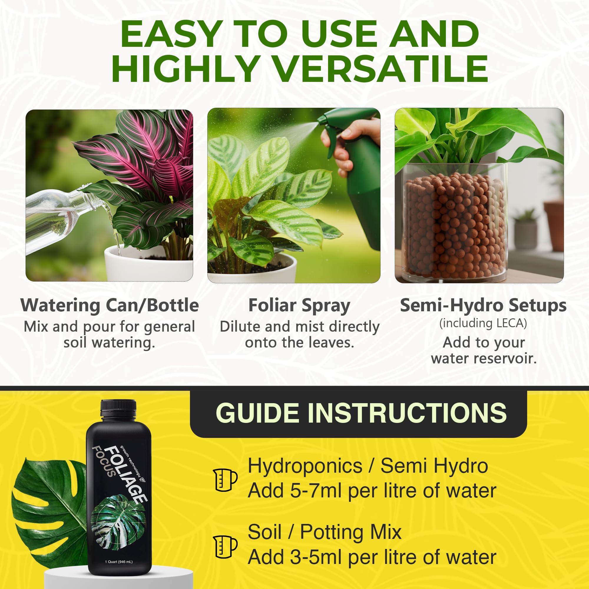 Growth Technology GT Foliage Focus supports lush foliage across tropical houseplants.
