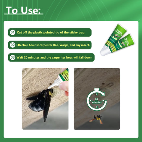 GRTRE sticky trap captures carpenter bees as they enter the trap during use.