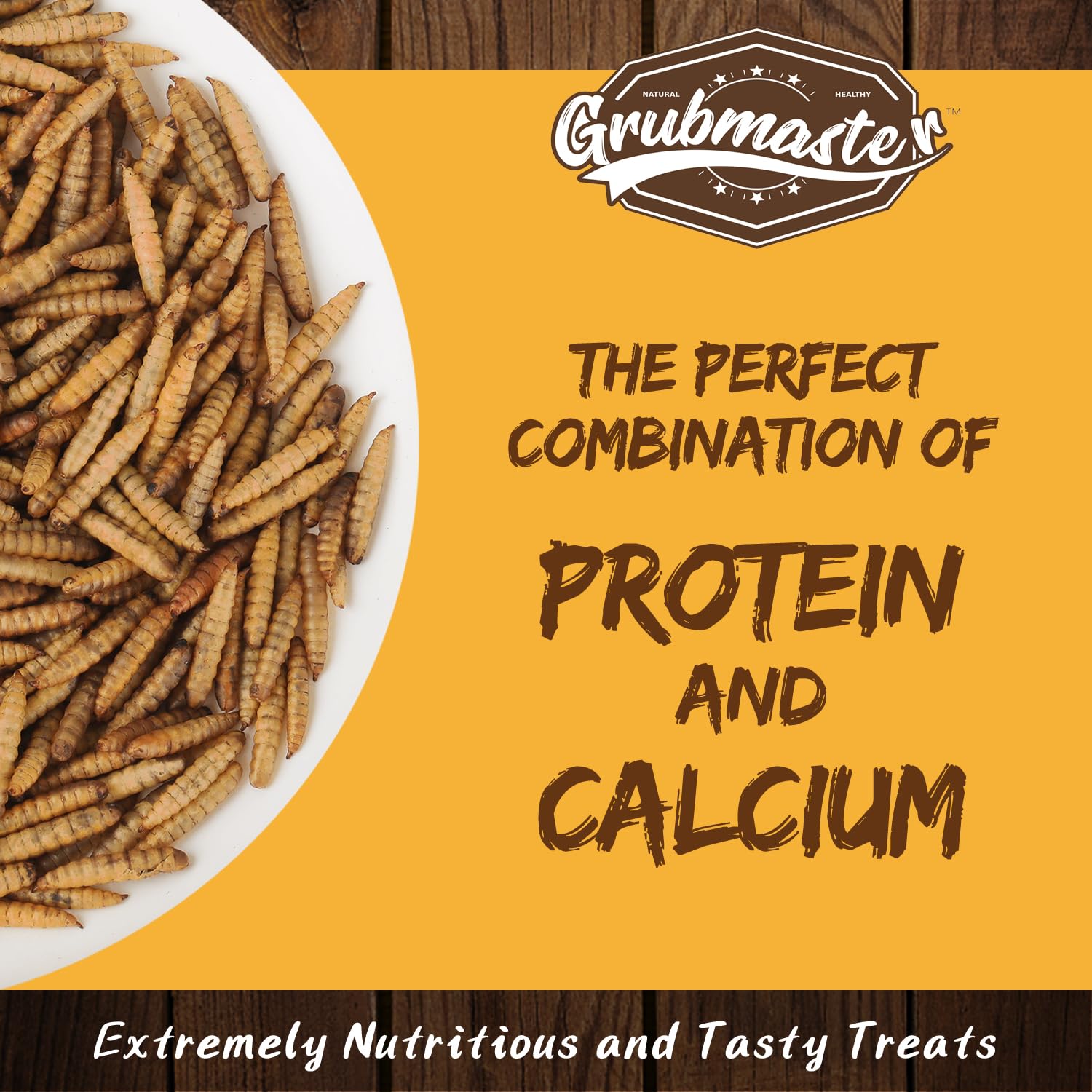 GRUBMASTER dried BSF larvae beside eggs suggesting stronger shells and vibrant yolks
