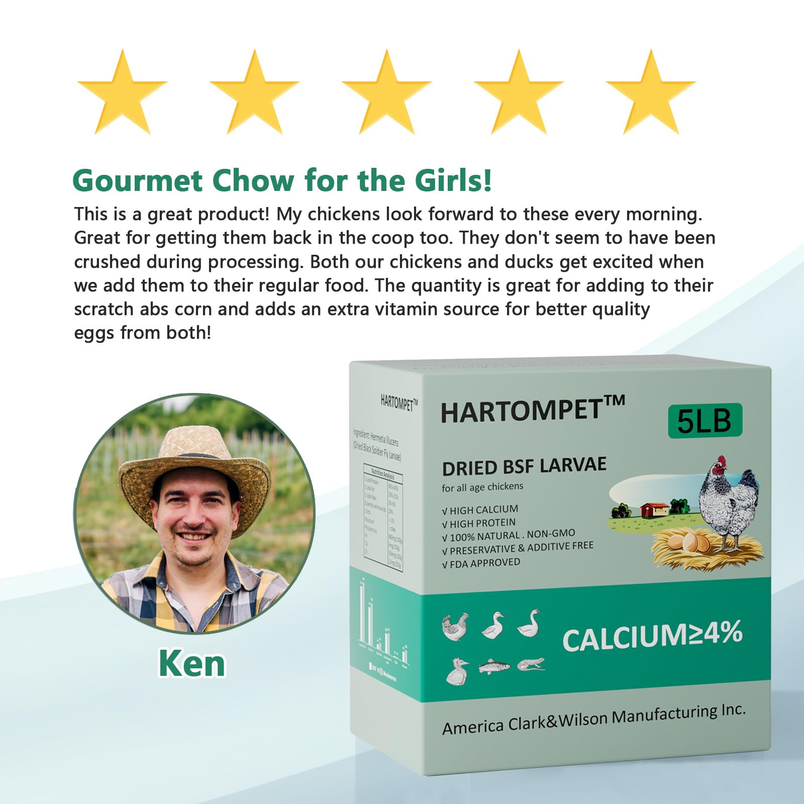 GRUBSFARM Hartompet nutrition graphic emphasizes calcium and protein benefits