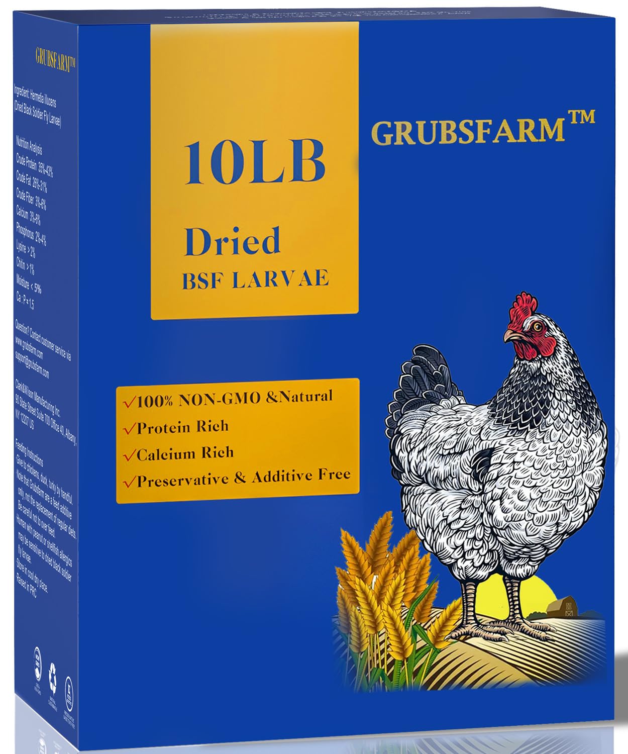 GRUBSFARM premium chicken treats in a 10lb box, easy to store.