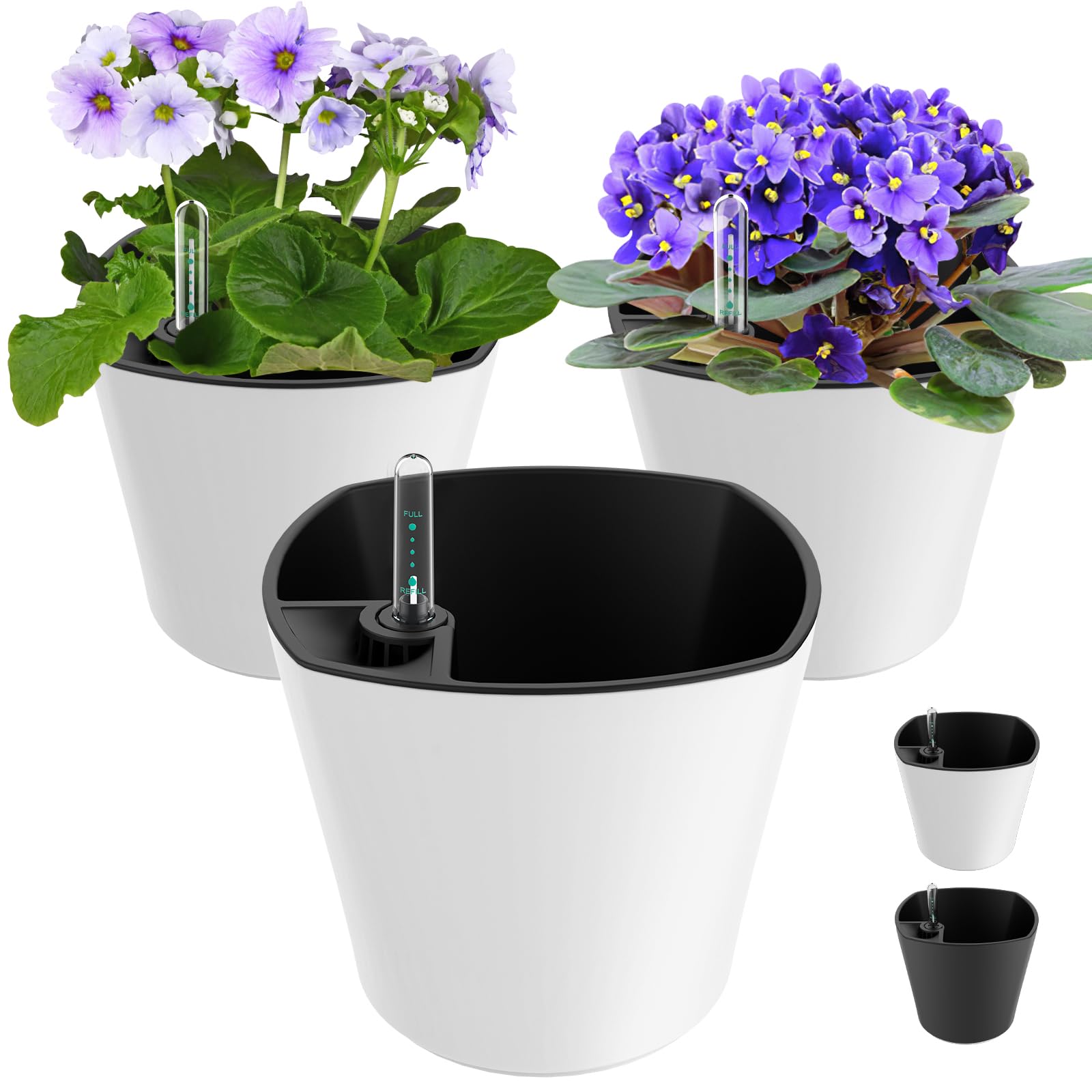 GS Garden 7 inch white self-watering pot for indoor use and durable home decor.