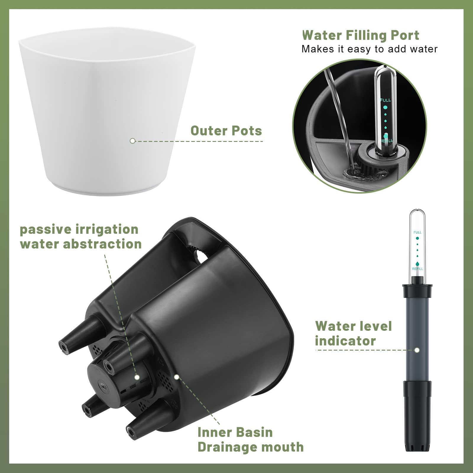 GS Garden self-watering pot with water reservoir for easy moisture management.