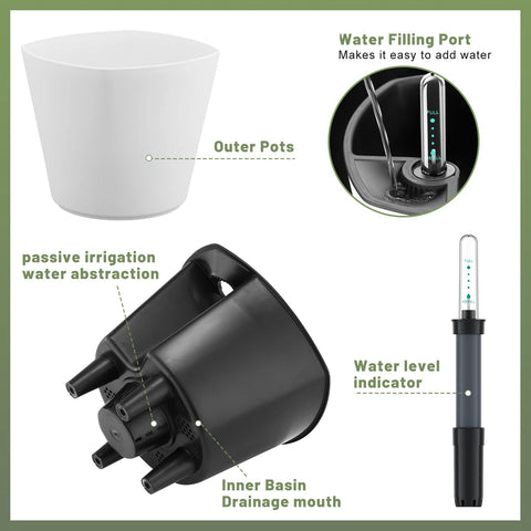 GS Garden self-watering pot with water reservoir for easy moisture management.