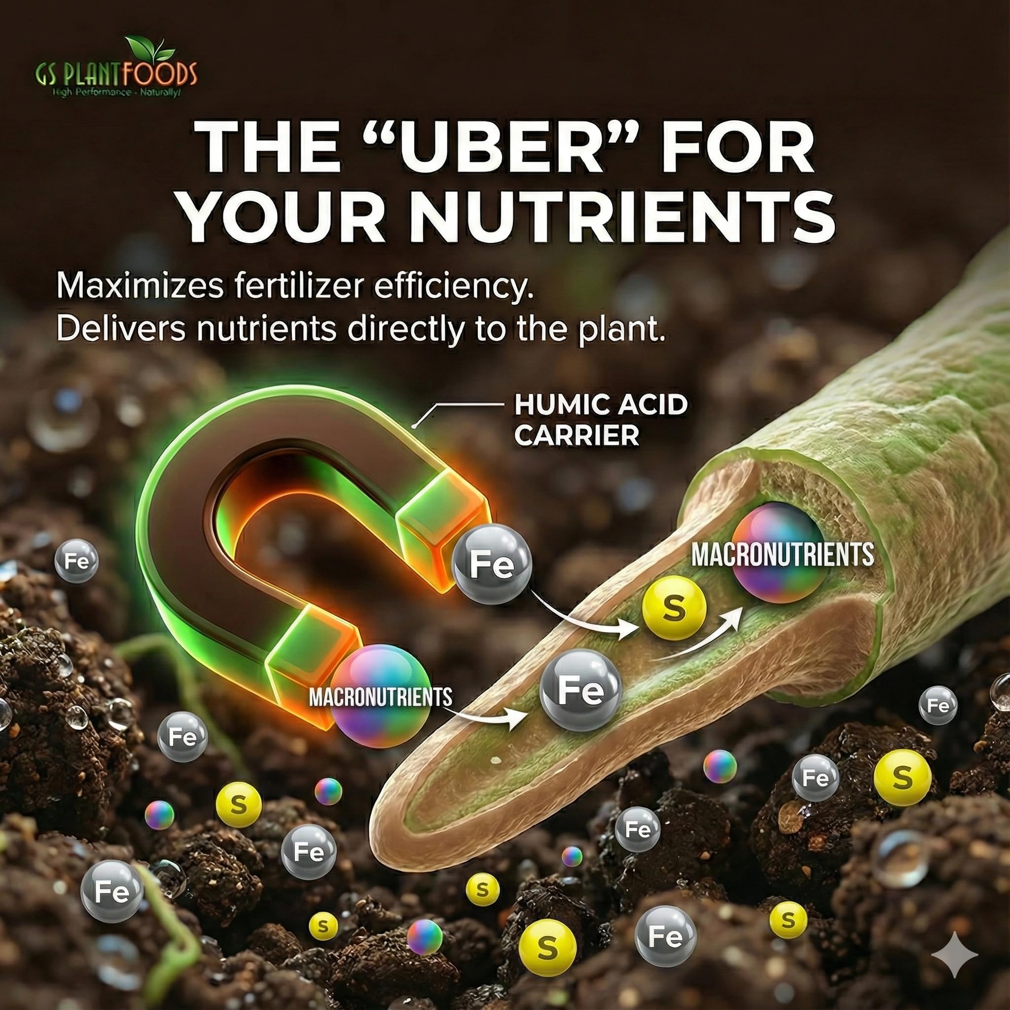 GS Plant Foods root zone health image showing balanced nutrient exchange in soil.