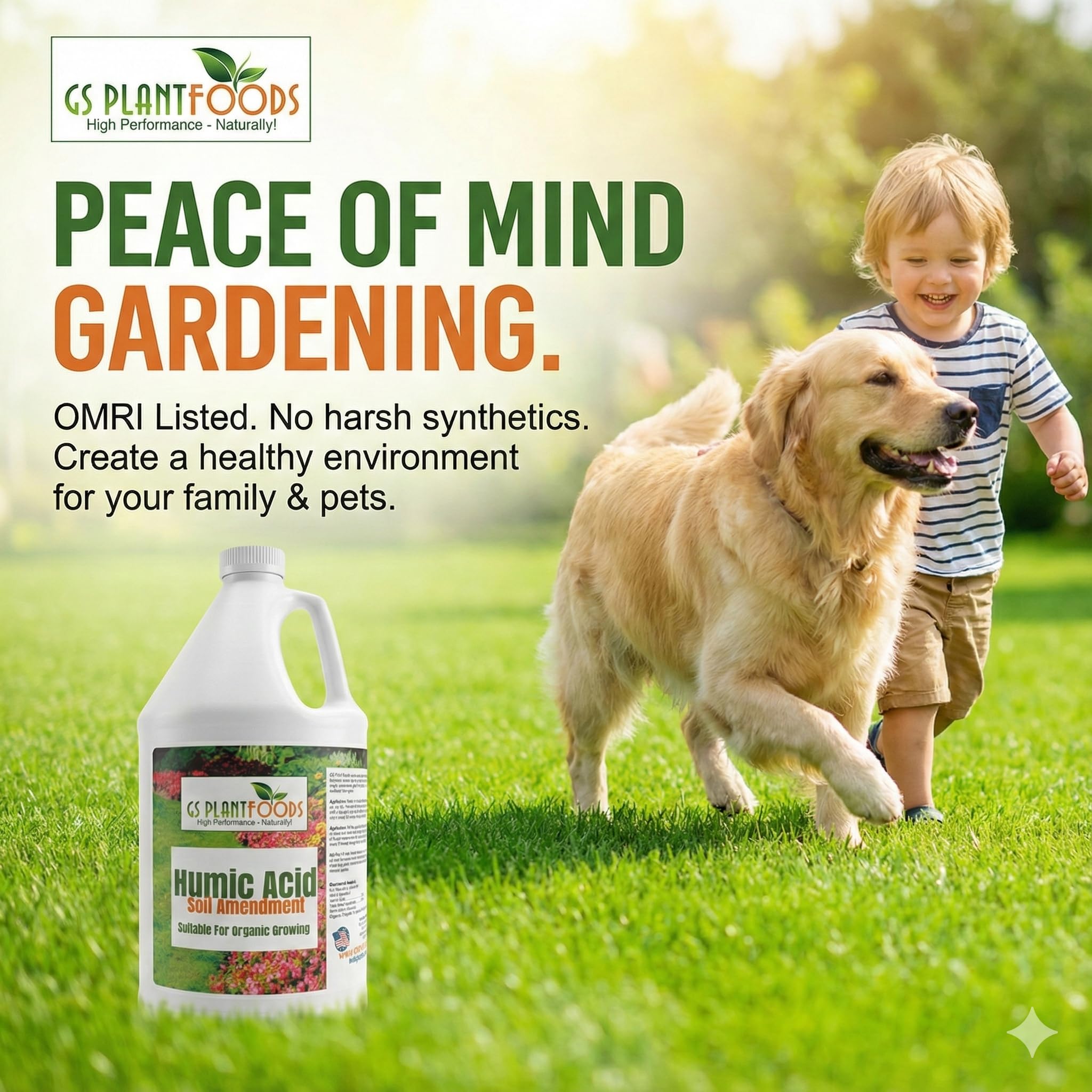 GS Plant Foods 32 oz bottle aiding vegetables and landscape plants.