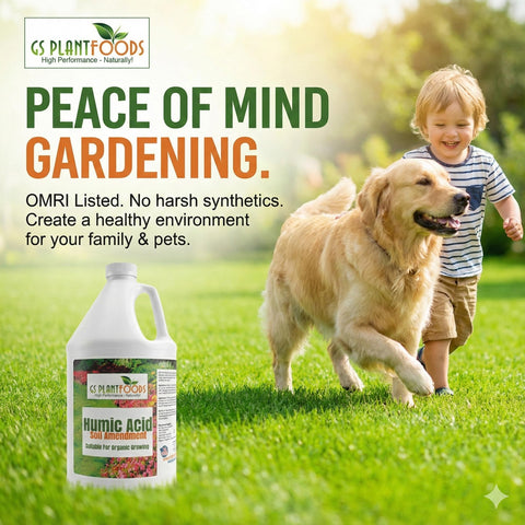 GS Plant Foods 32 oz bottle aiding vegetables and landscape plants.