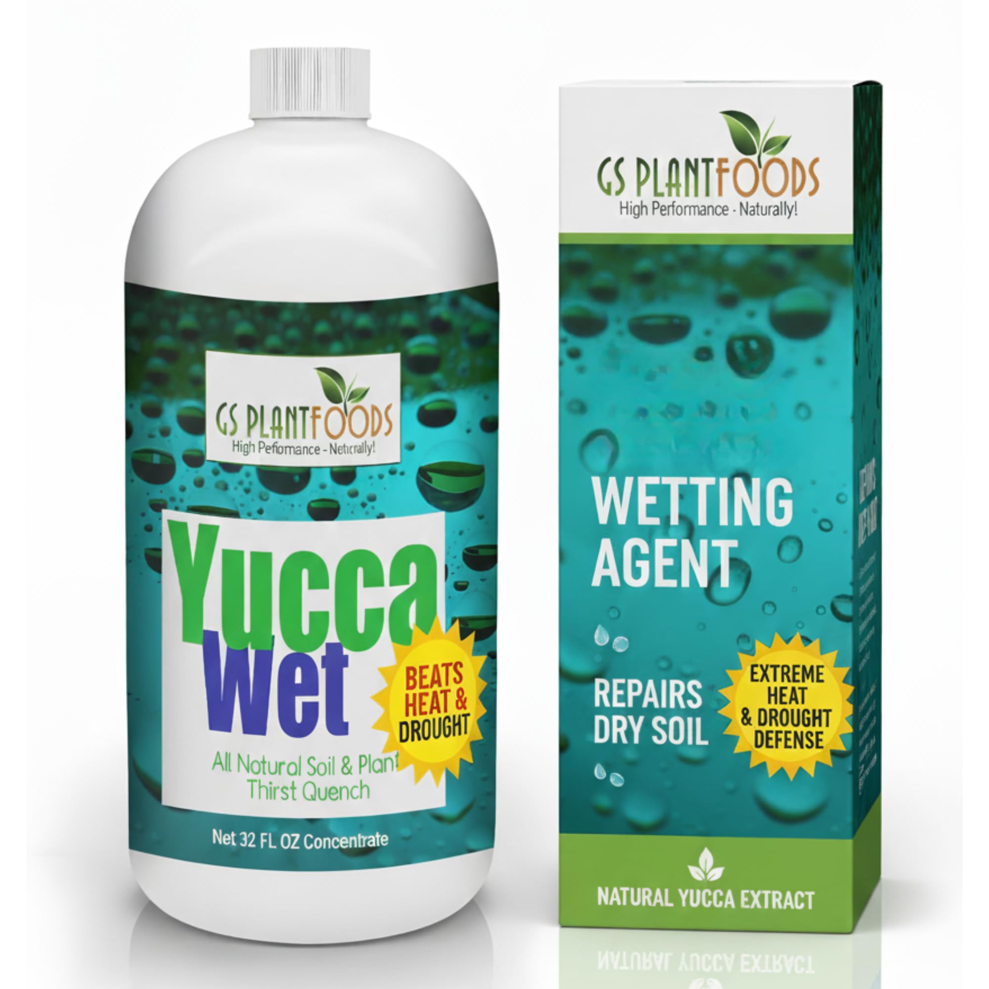 GS Plant Foods Yucca Wet bottle closeup shows natural wetting agent increasing uptake