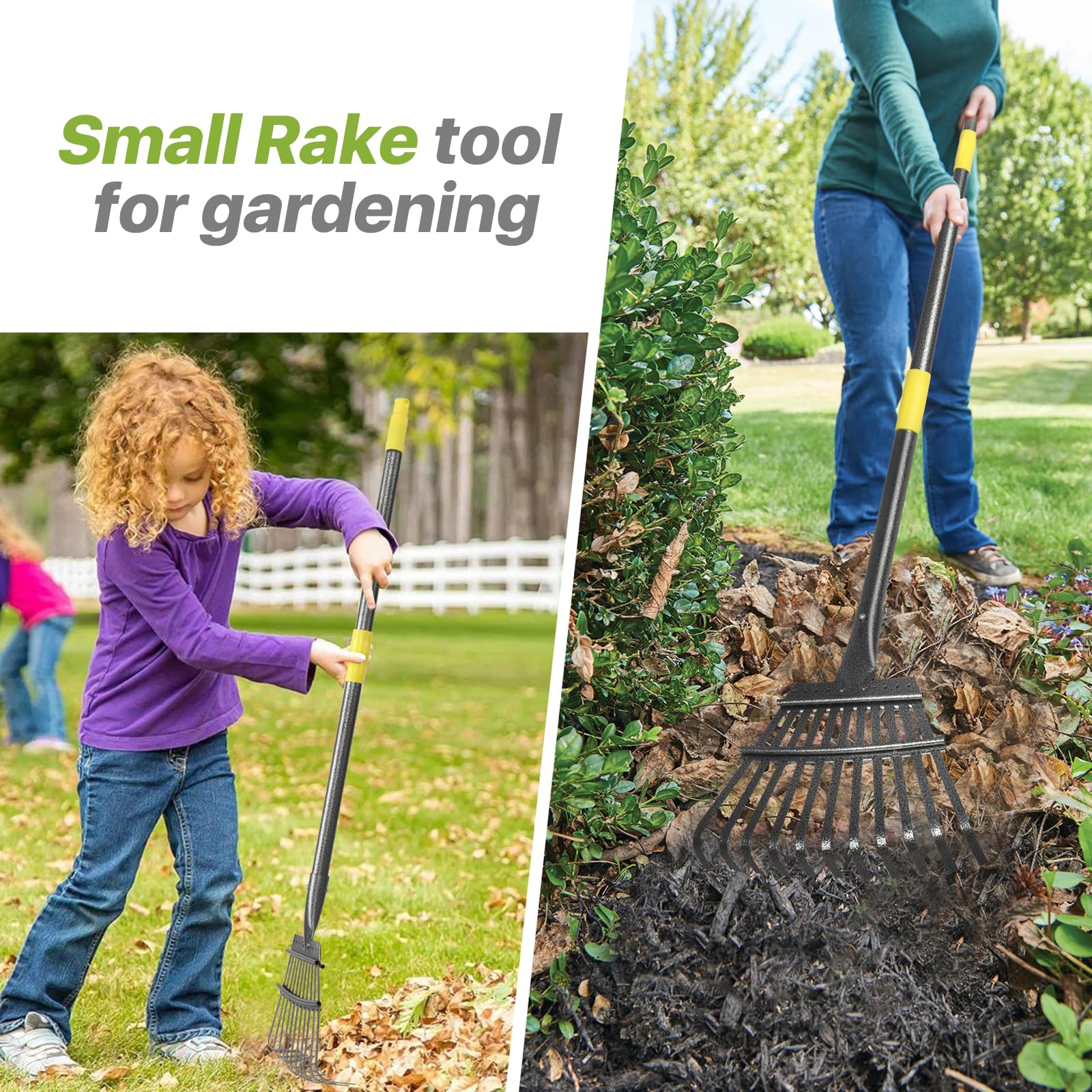 GSBLUNIE 11-tine steel rake designed for deep leaf gathering