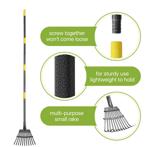 GSBLUNIE adjustable-handle rake adapts to your height for comfortable use