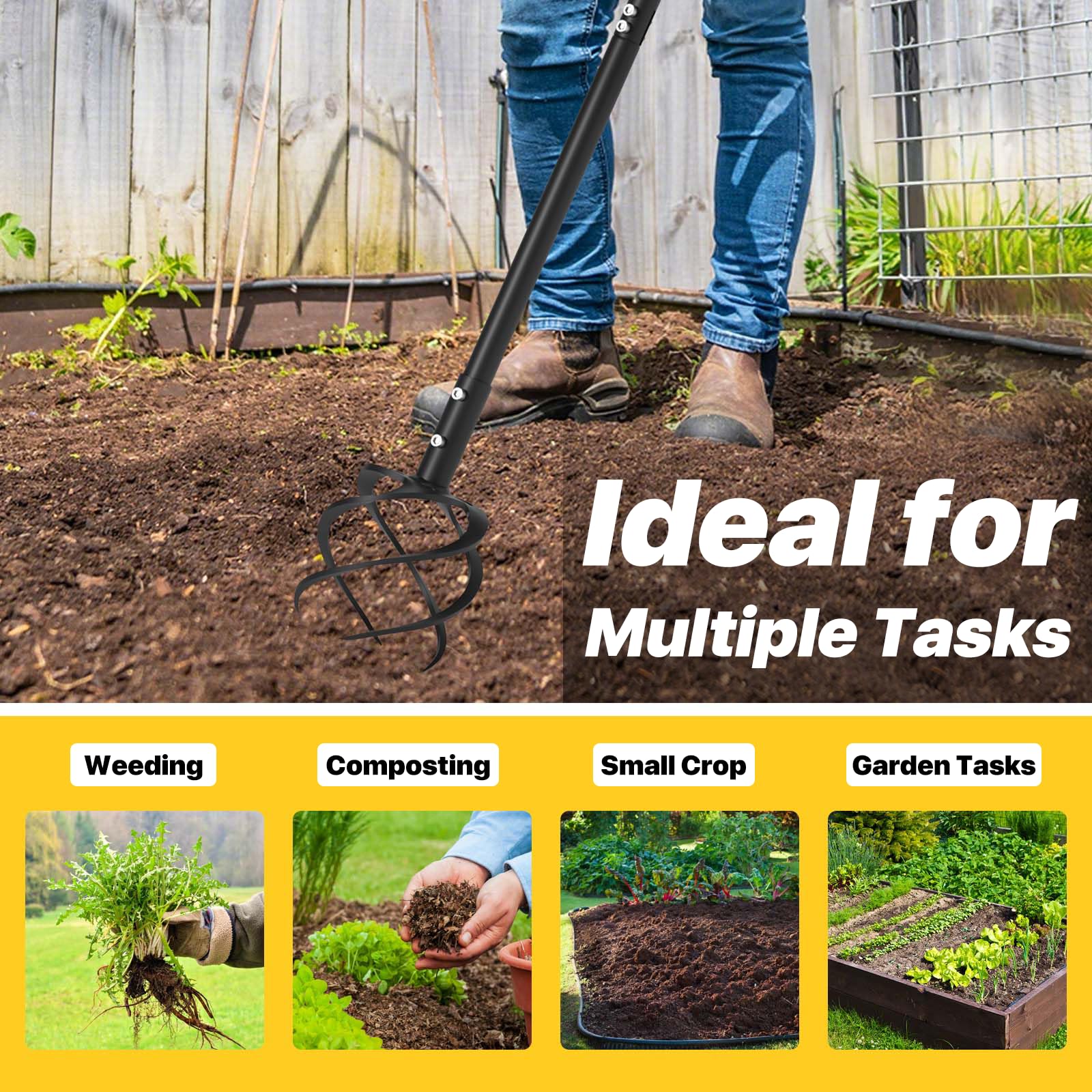 GSBLUNIE compact manual cultivator fits small garden tasks precisely.
