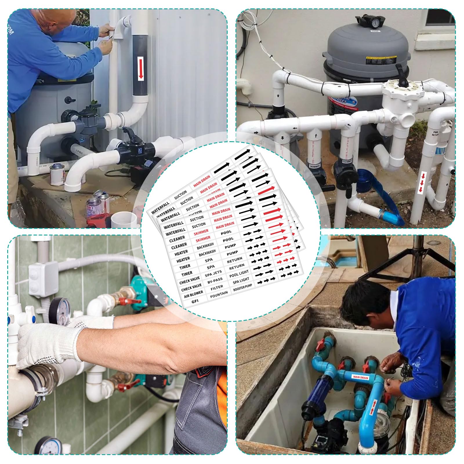 GSCWLD spa components and piping parts tagged for easier maintenance.
