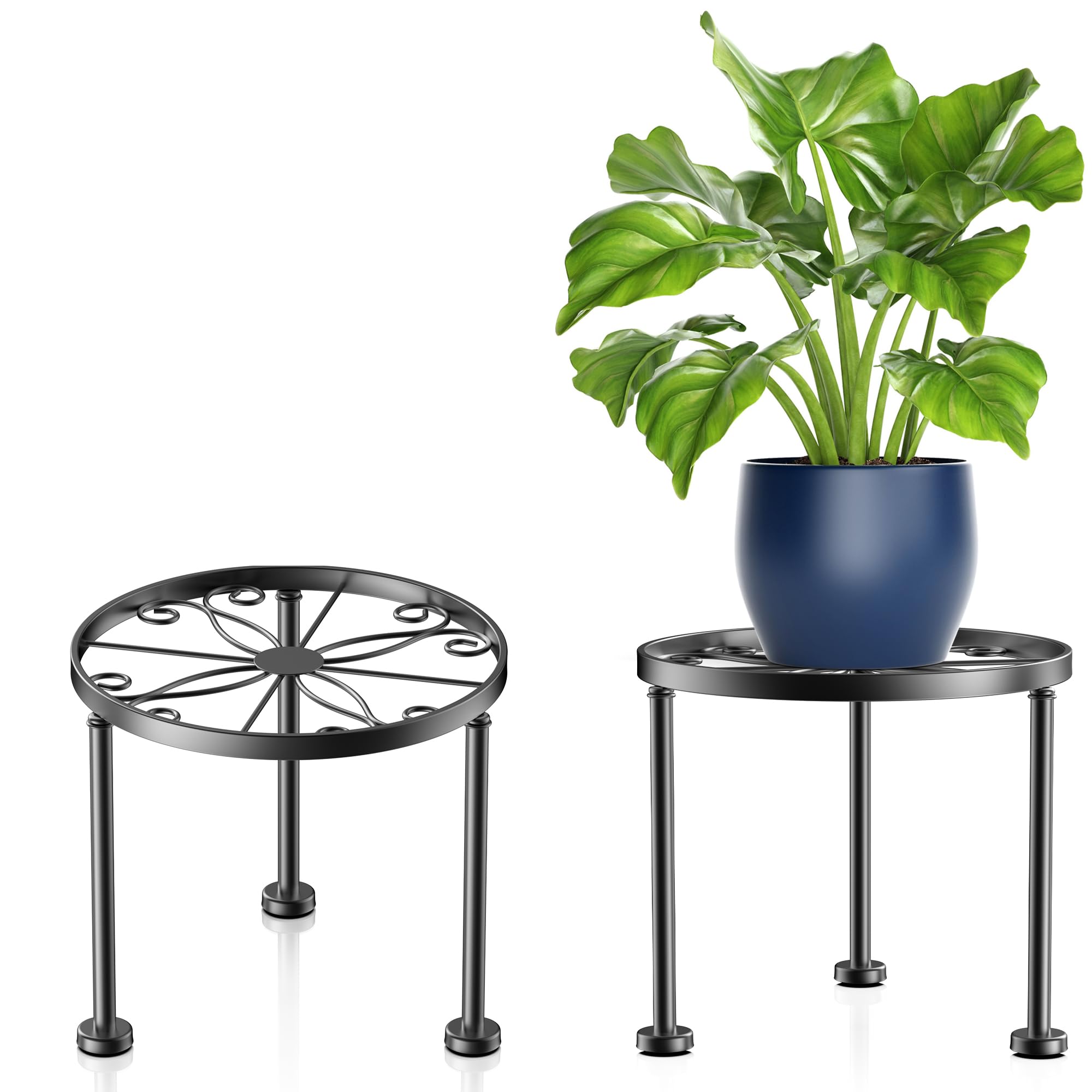 Gskeco black metal plant stand front view showing sturdy indoor/outdoor display