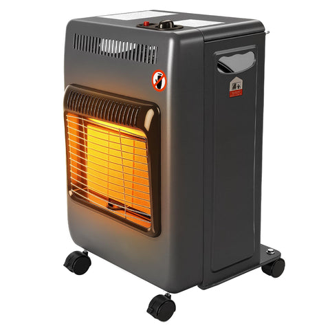 Gsmhoat foldable propane patio heater assembled with three heat settings for flexible outdoor warmth.