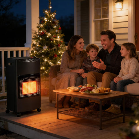 Gsmhoat heater in action warms a chilly outdoor space