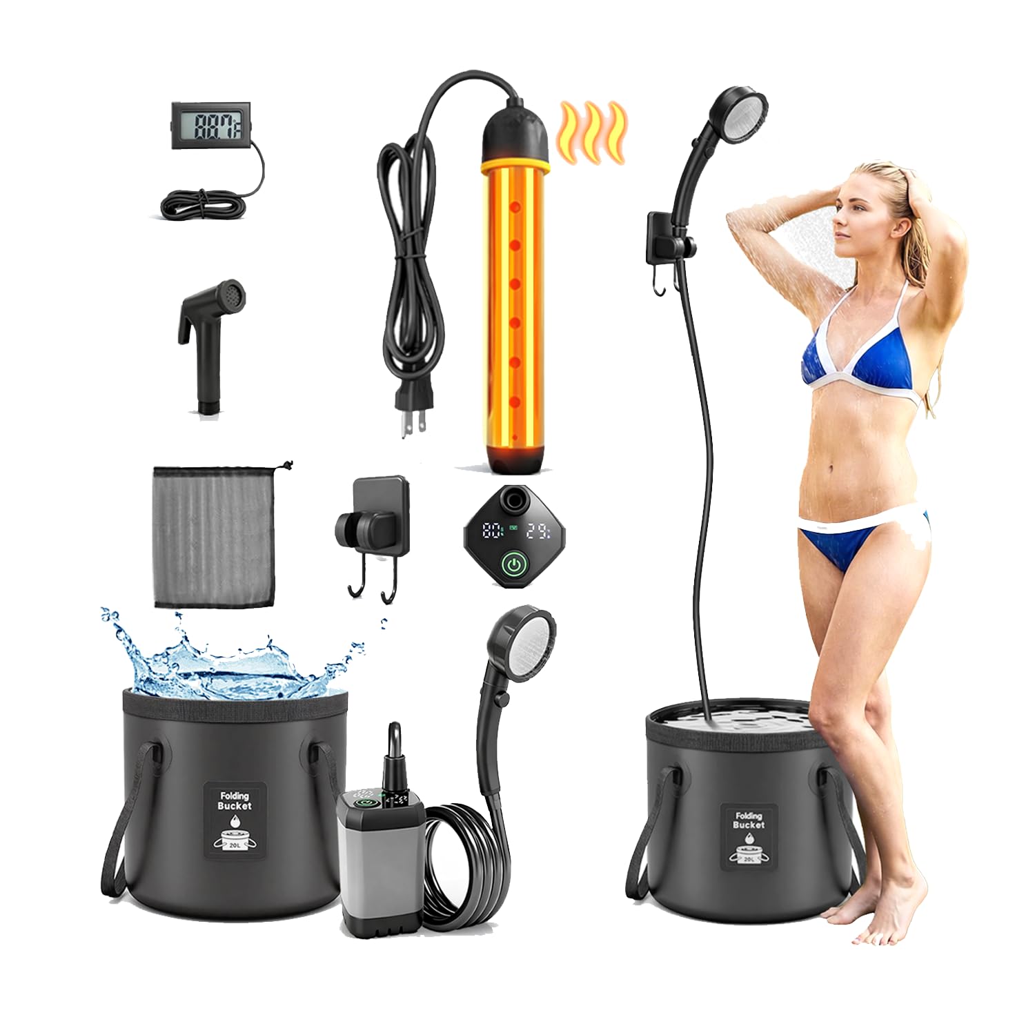 GSQQTE portable shower with heater for camping delivers quick warm water outdoors