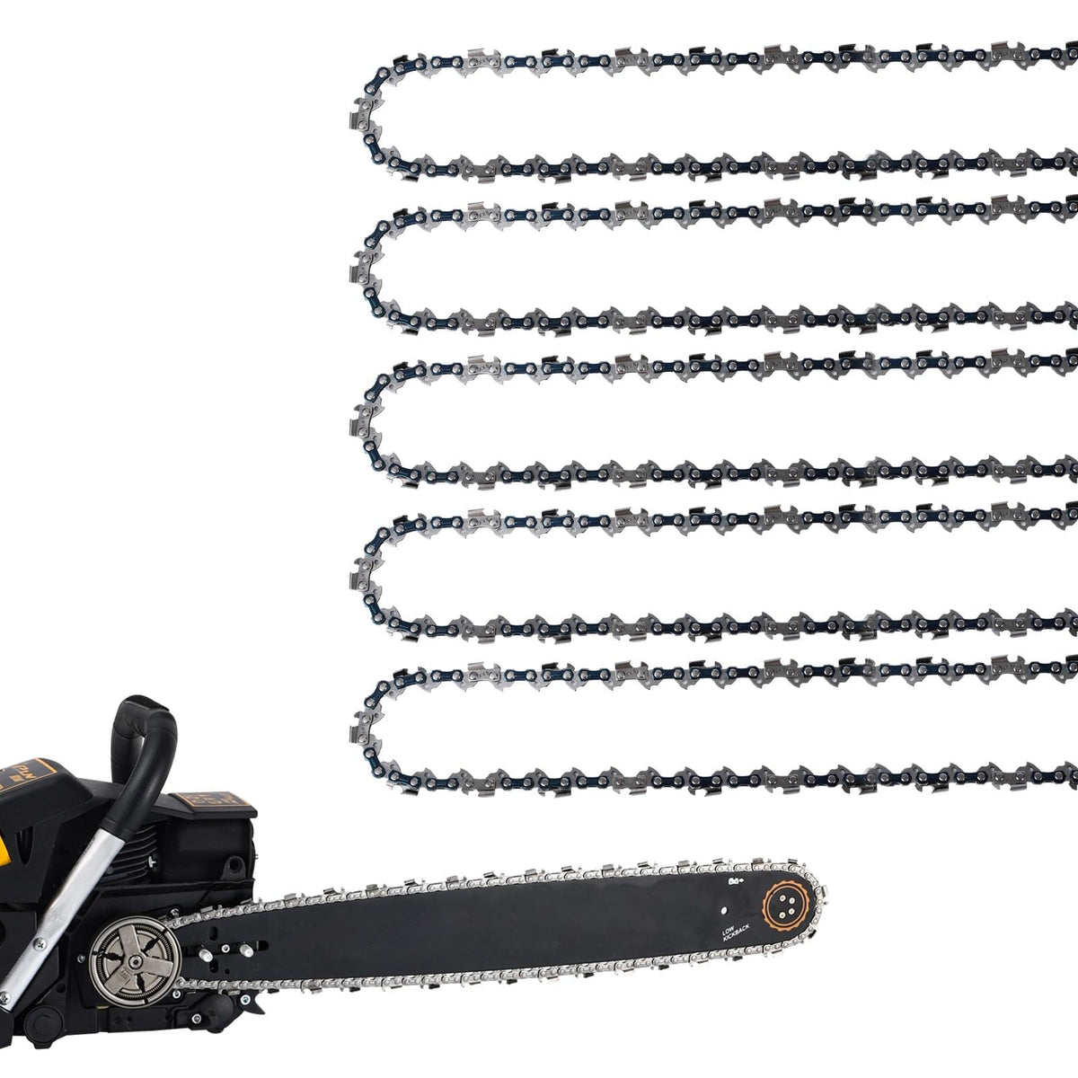 GSSHBR 5-pack 16-inch chain closeup with chrome coating for longevity.