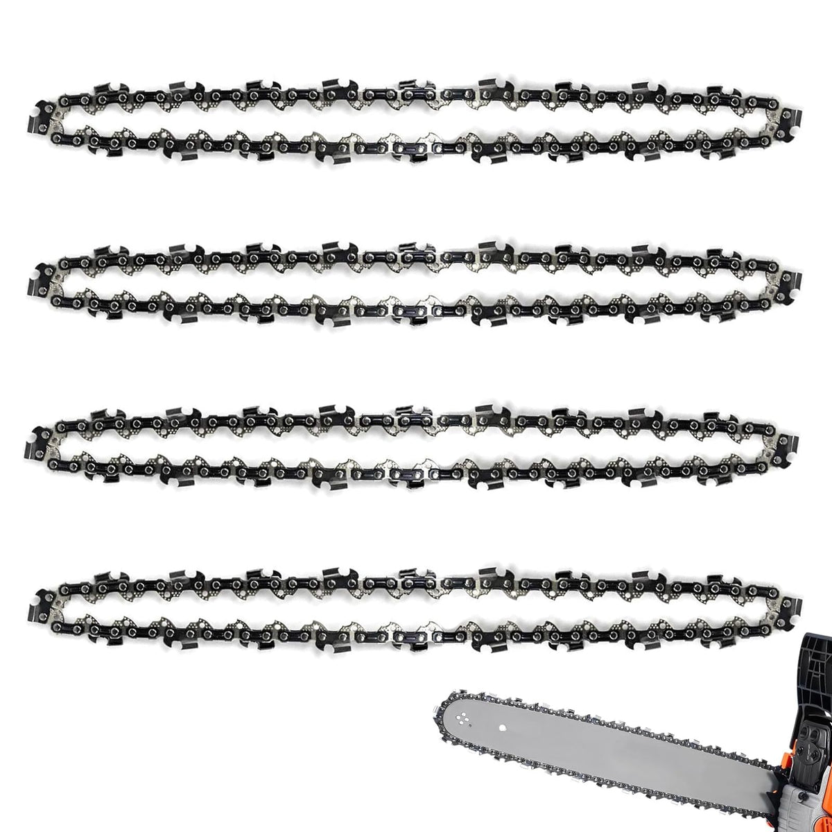 GSSHBR Stihl 4-pack 16-inch chain closeup shows sharp teeth for efficient cuts.