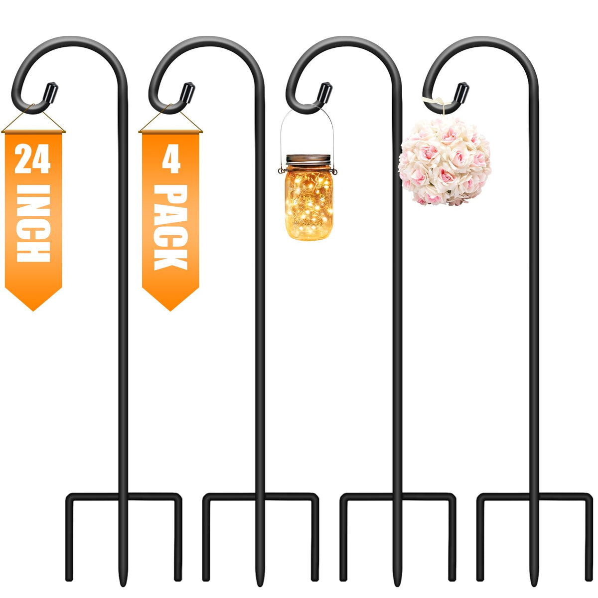 Gtongoko 24-inch shepherd hooks base with stable three-prong design for windy gardens