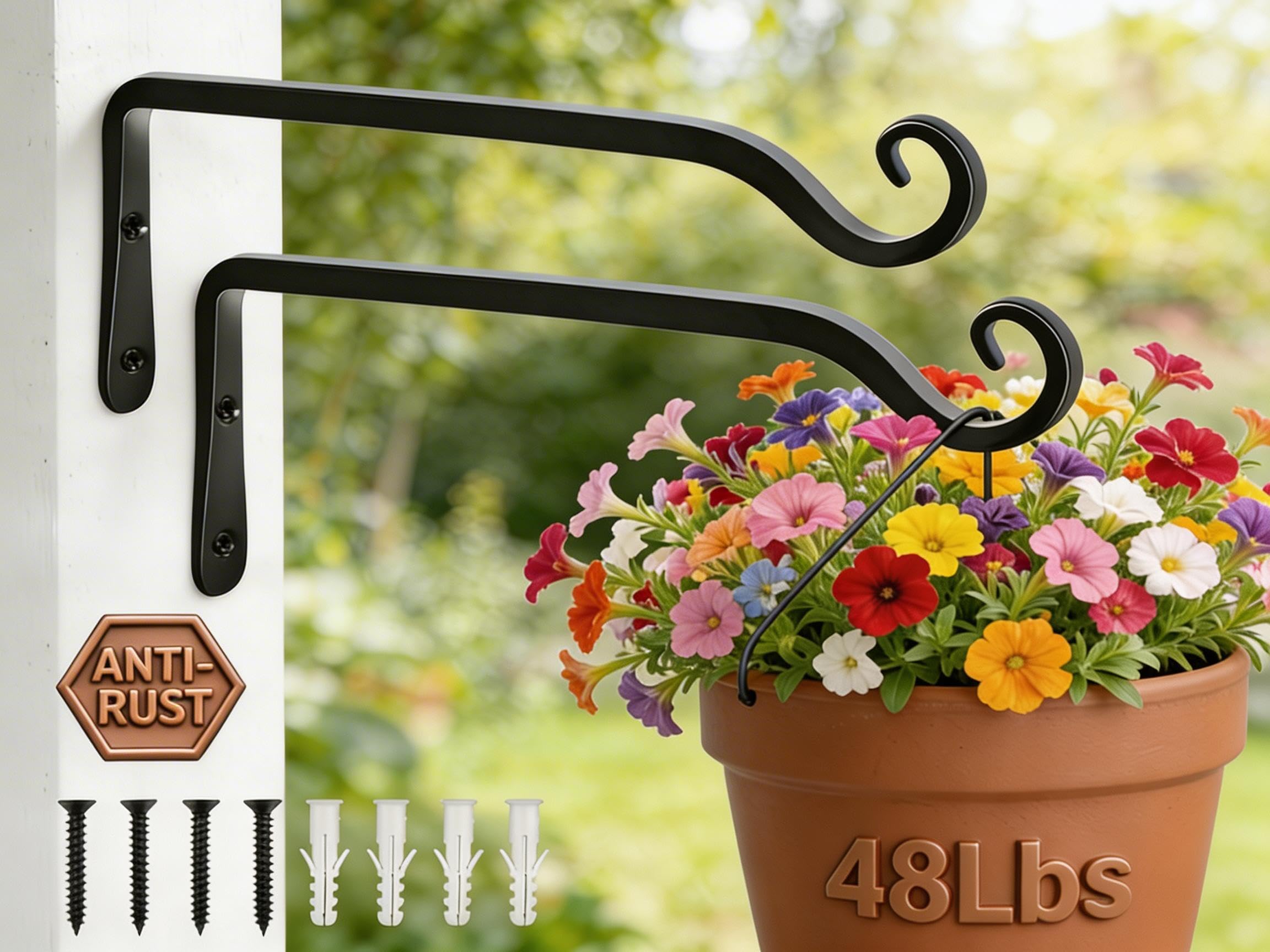 Gtongoko 2-pack 10-inch metal plant hanger wall hook for secure outdoor display.