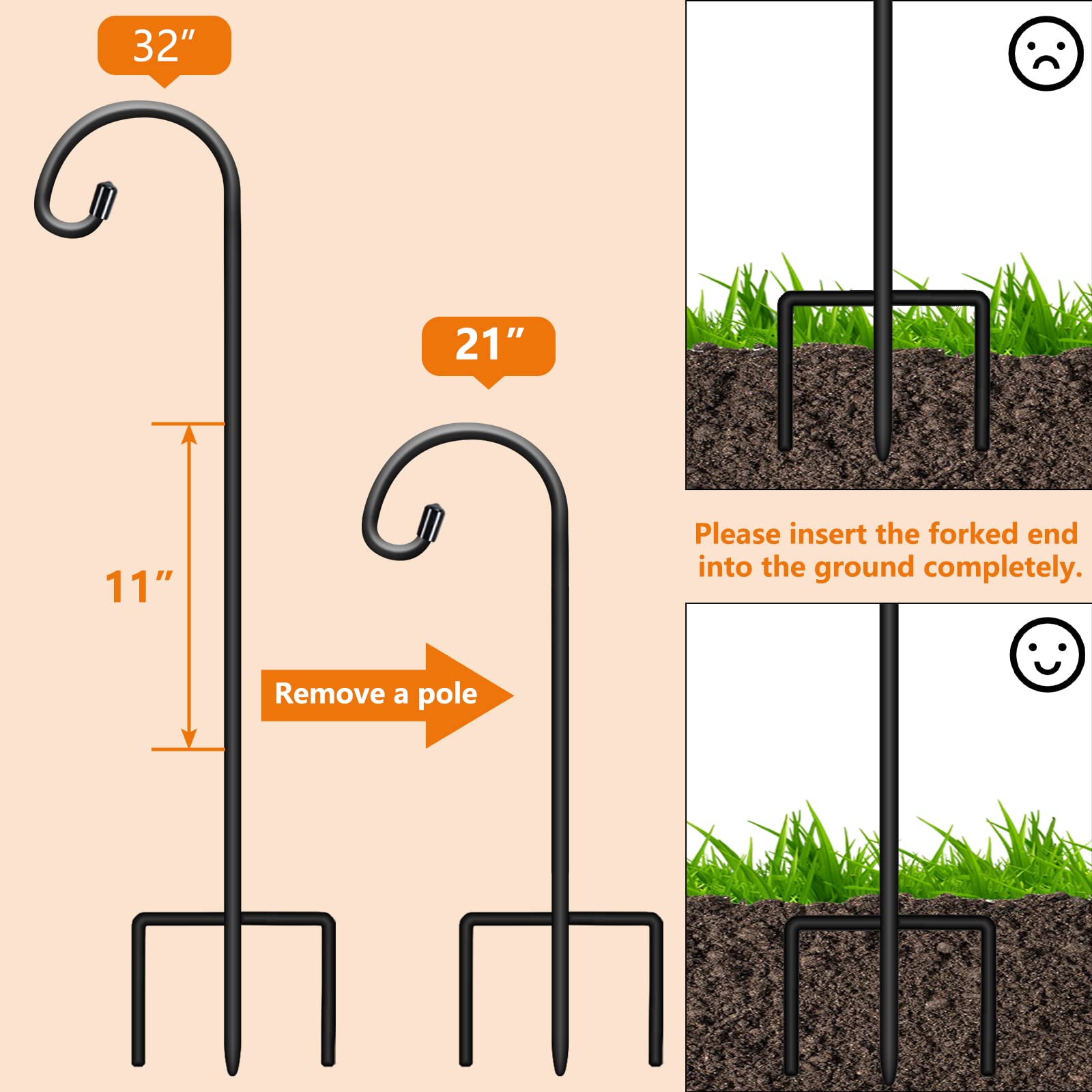 Gtongoko three-prong base anchors stability for lanterns, bird feeders, or planters.