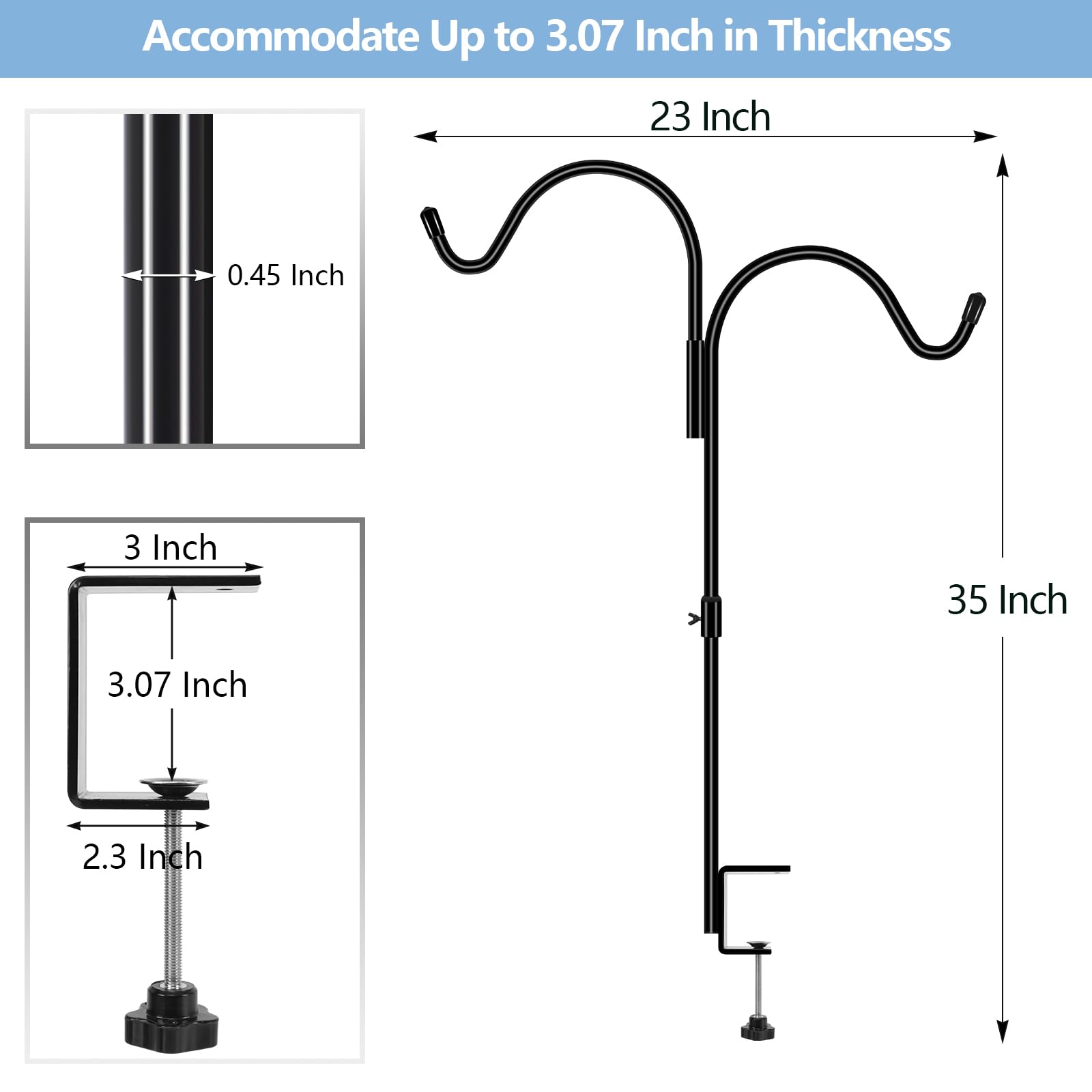 Gtongoko deck hook adjustable base clamp fits up to 3.07 inches.
