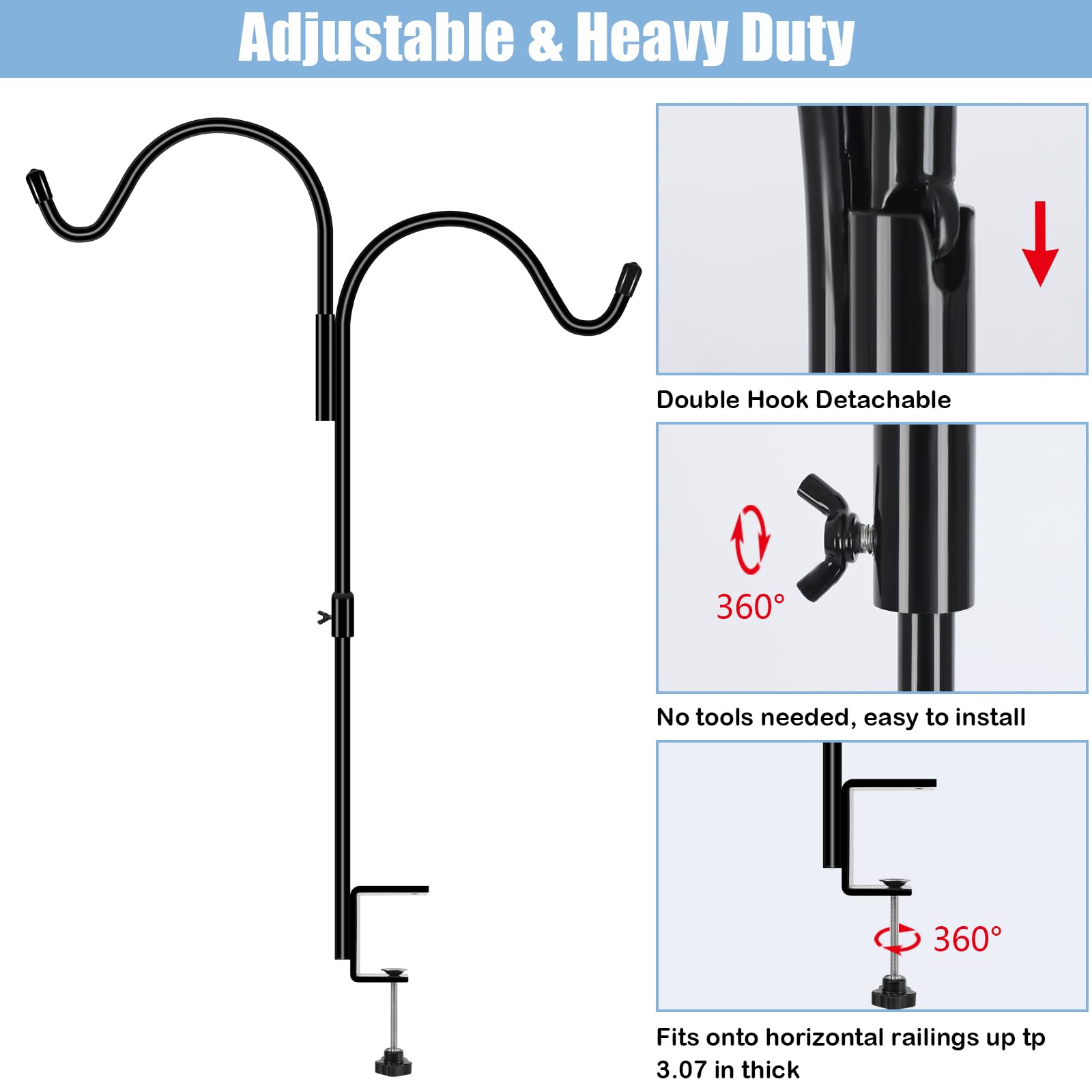 Gtongoko double-deck hook holds bird feeders securely.