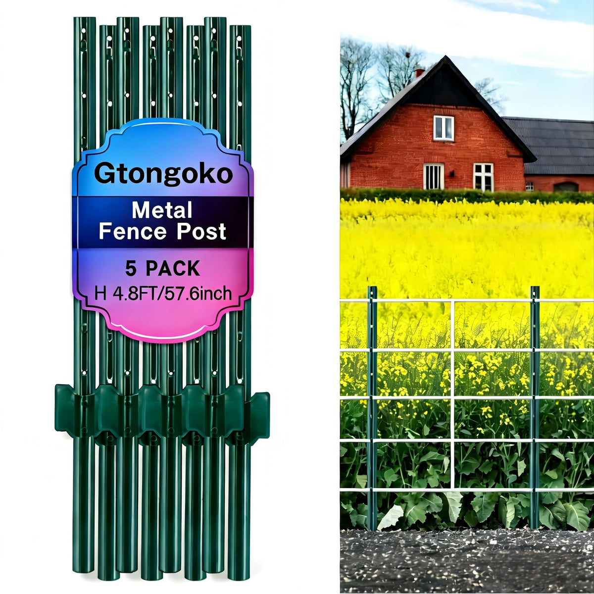Gtongoko 4.8 ft heavy-duty fence posts side view for durable outdoor fencing