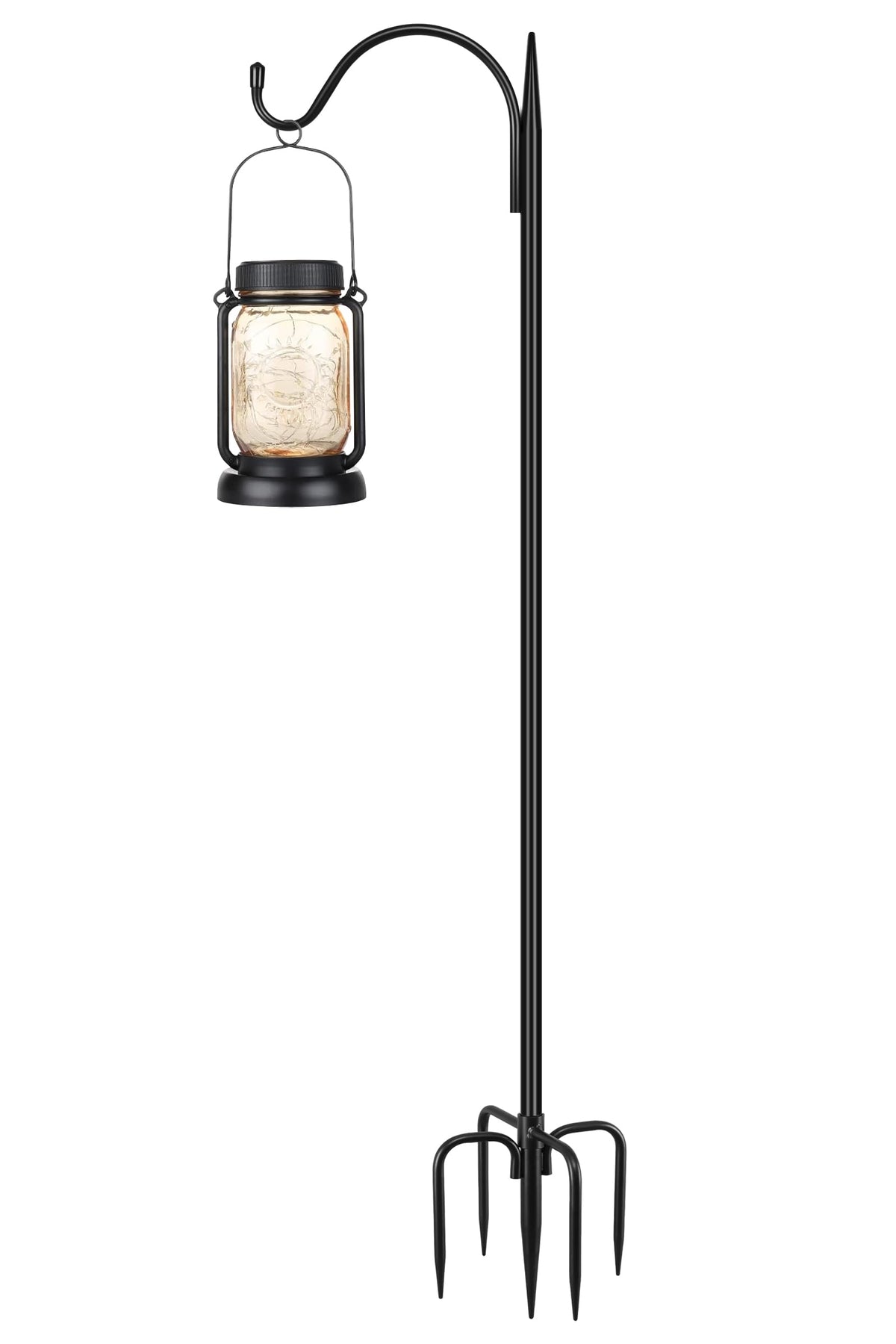 Gtongoko 47-inch shepherds hook with 5-prong base for stable outdoor hanging.