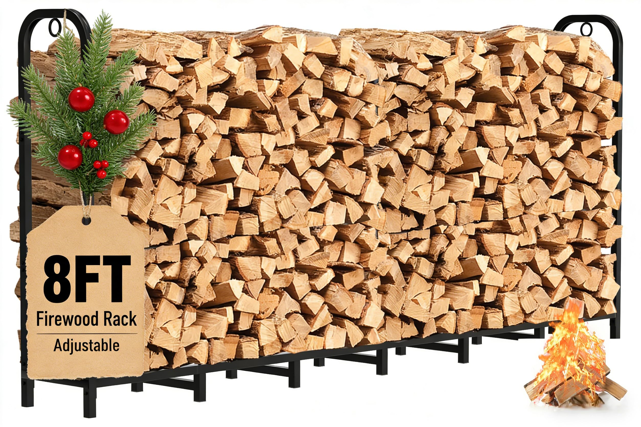 Gtongoko 8ft firewood rack for indoor or outdoor use, versatile storage.