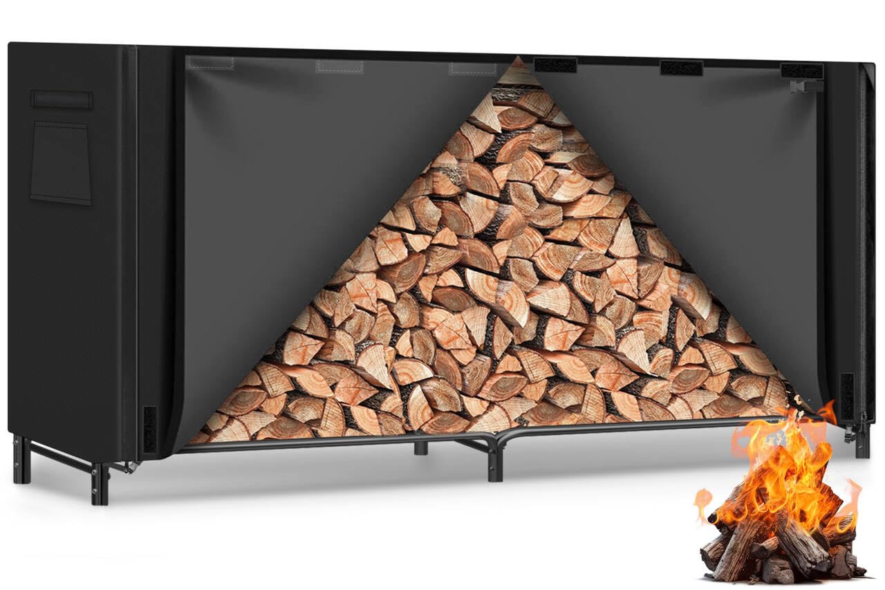 Gtongoko 8ft firewood rack with cover keeps wood dry and organized outdoors.