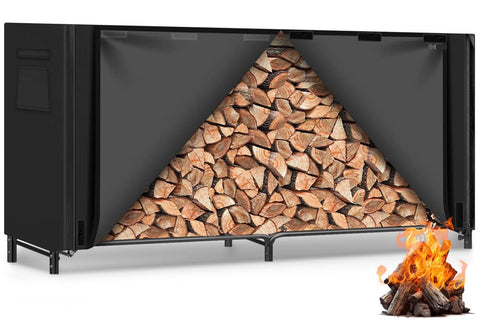 Gtongoko 8ft firewood rack with cover keeps wood dry and organized outdoors.