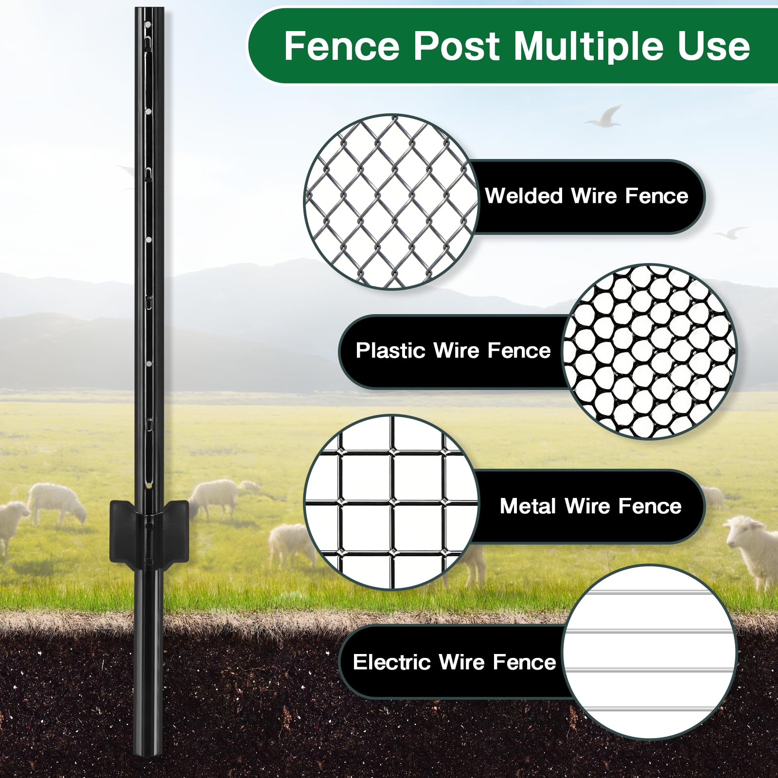 Gtongoko adjustable tabs securely hold wire or mesh fencing.