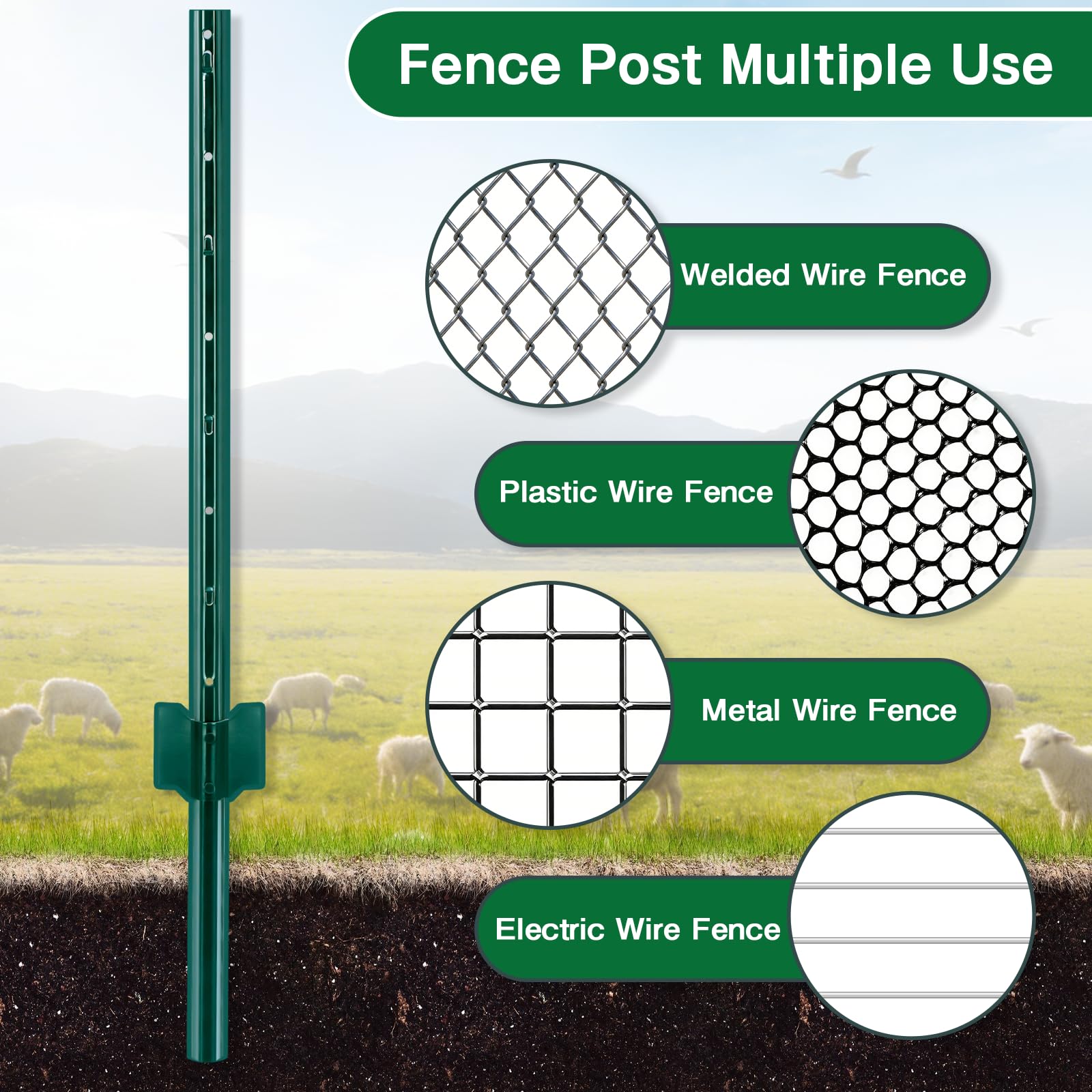 Gtongoko adjustable welded tabs on posts enable easy wire or mesh attachment.