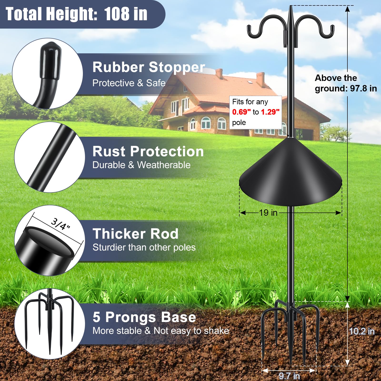 Gtongoko 5-prong base provides stable support for tall stands.