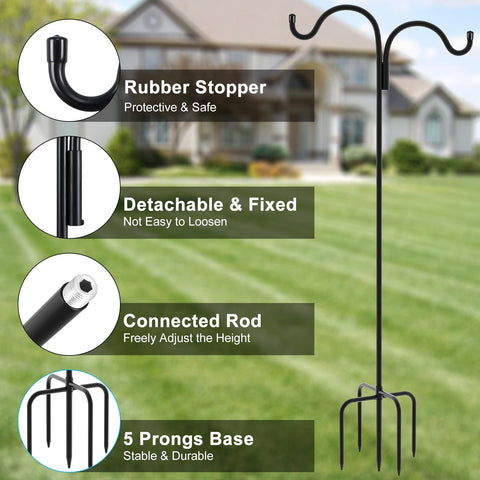 Gtongoko bird-feeder pole with five-prong base provides stable, wind-resistant placement.